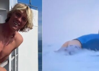 Paris 2024: surfista alemão tem bermuda arrancada pelo mar e viraliza