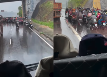 Motociclistas fecham faixas de avenida em Manaus para fugir da chuva