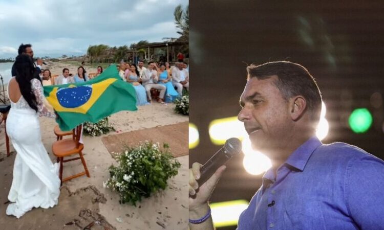 Durante votos de casamento, casal declara apoio a Flávio